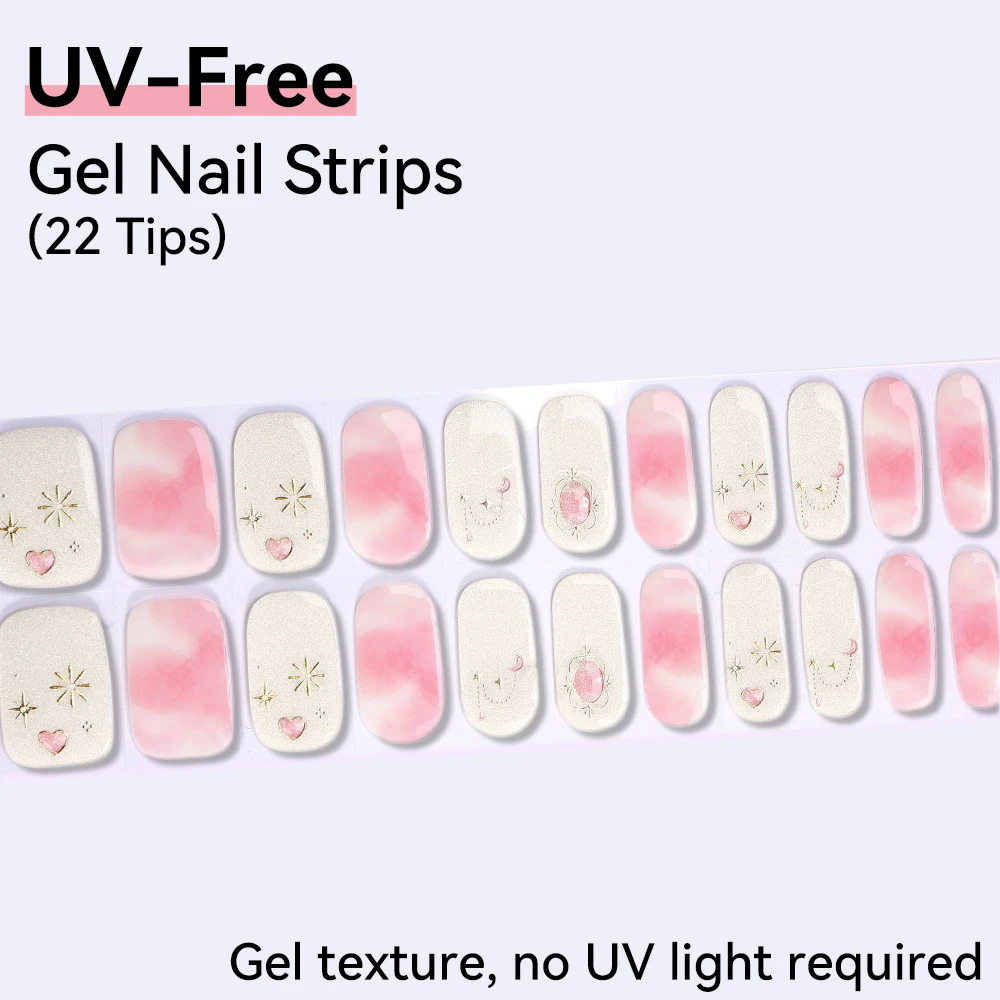 22 Tips Adesivos de Unha em Gel Gradiente Efeito Mármore com Glitter Estrela e Lua, de Longa Duração, Sem Necessidade de Cozimento, Adesivos de Unha em Gel UV para Decoração DIY de Manicure