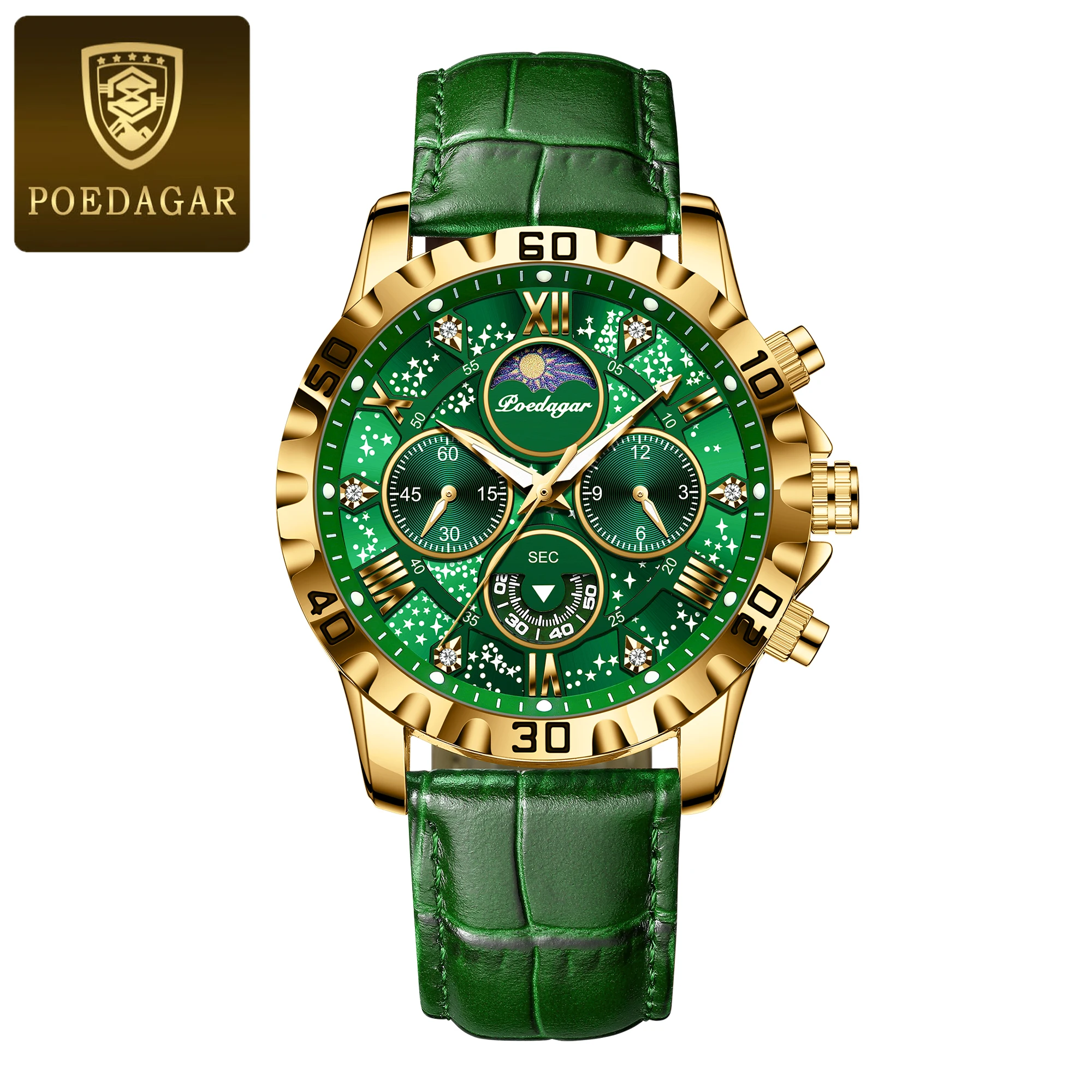 POEDAGAR Luxury Fashion Man Watch Waterproof Luminous Chronograph Leather Watches For Men Sports Outdoor Men's Quartz Wristwatch image 3
