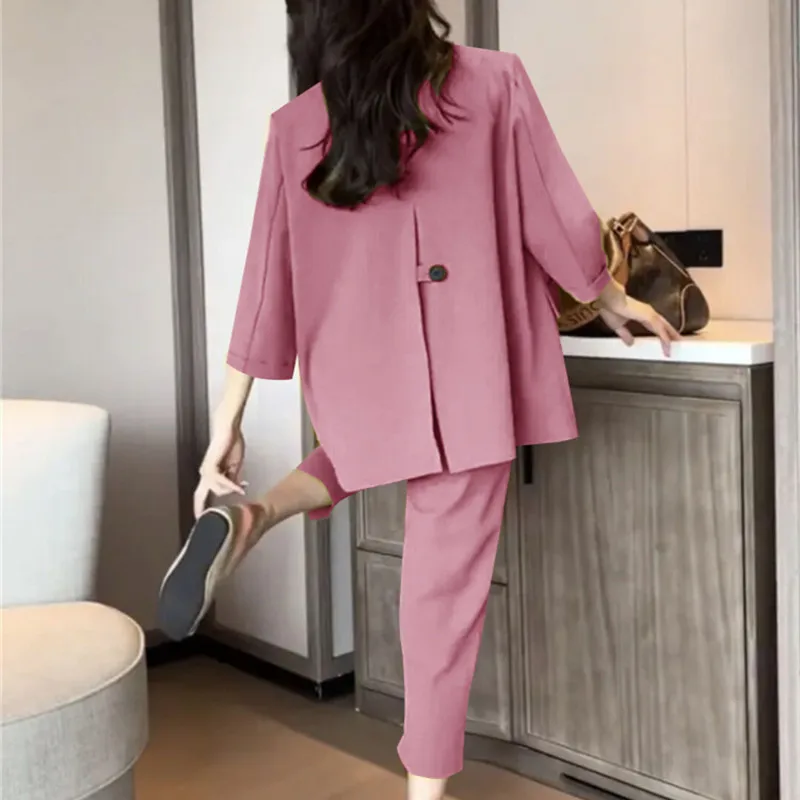 2023 Spring/Summer New Professional Suit Set for Women's Korean Fashion Loose and Slim Coat 9-point Pants Two Piece Set