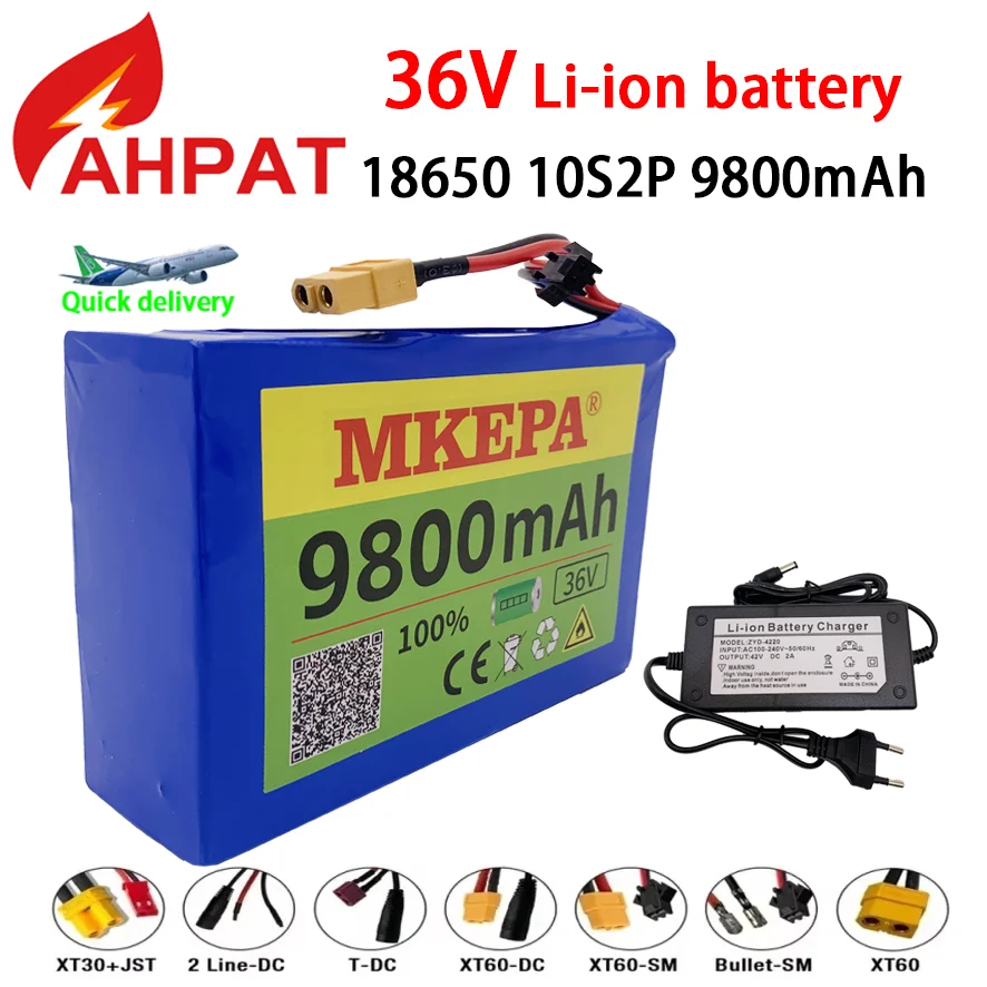 

Air transport 36V 9.8Ah Battery10S2P 18650 Lithium Battery Pack 550W 9800mAh 42V Vehicle Battery with BMS and charger