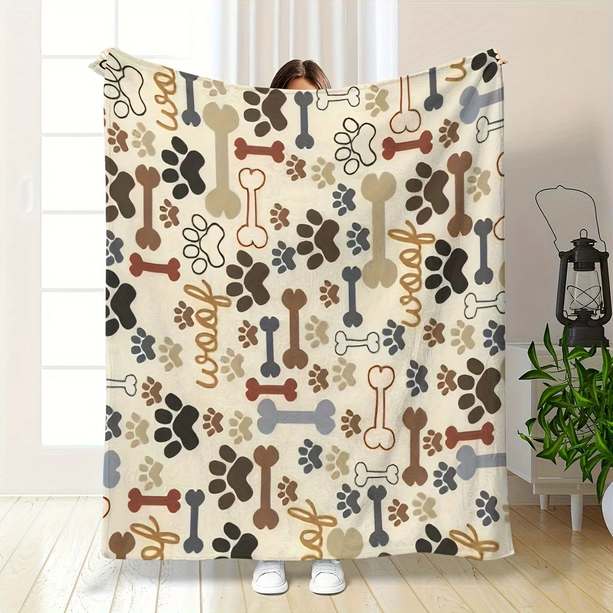 Dog Paw Bone Flange Blanket, Soft Casual Warm Blanket, Multifunctional Office Blanket, Outdoor Camping Travel Blanket