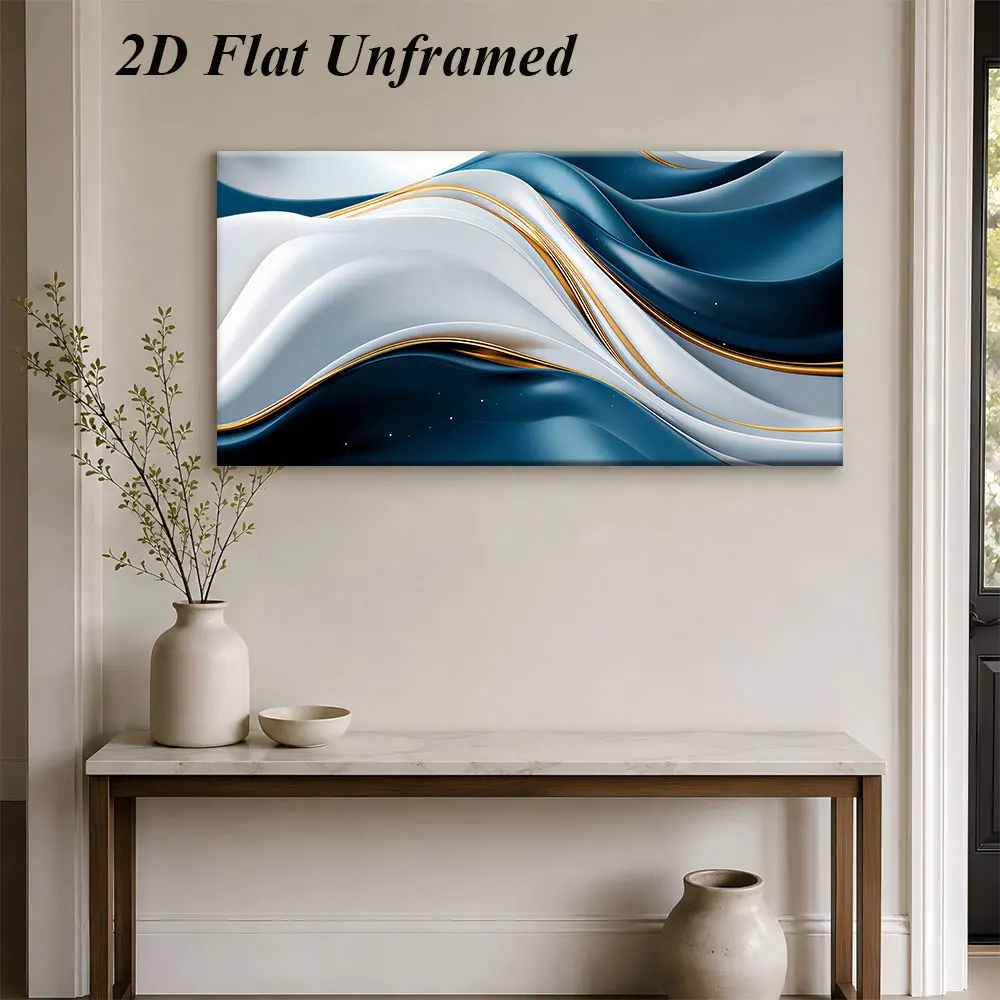 (1PC Unframe)1 abstract wave decoration painting Nordic minimalist bedroom foyer frameless painting high-end gold f art painting