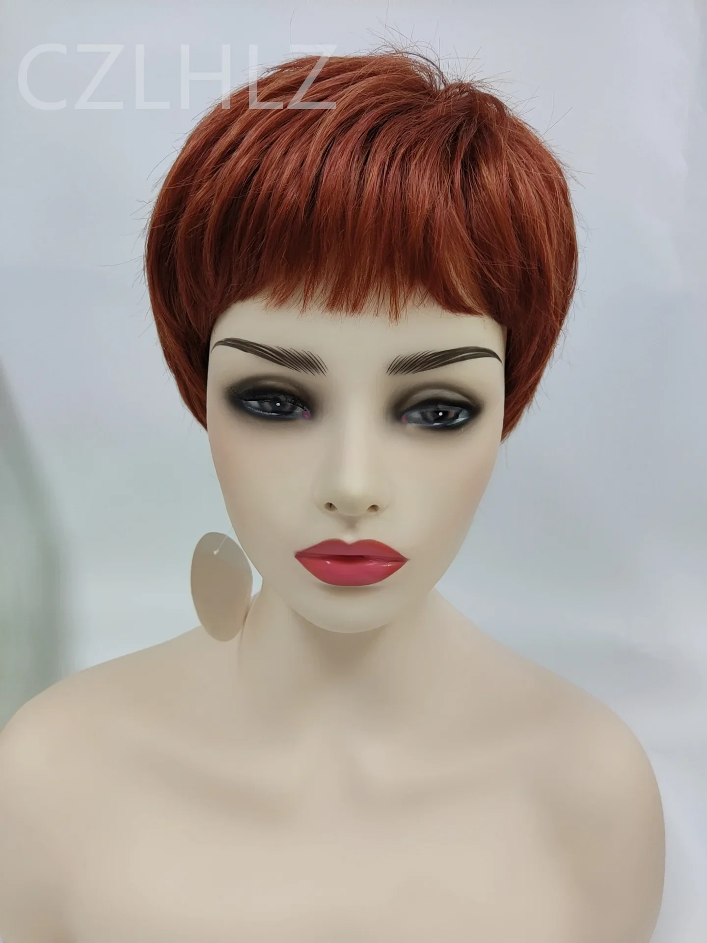 Fashion Party Wigs Short Pixie Cut Wigs for Women Wine Red Heat Resistant Syntheitc Natural Wigs with Bangs Mommy Daily Hair