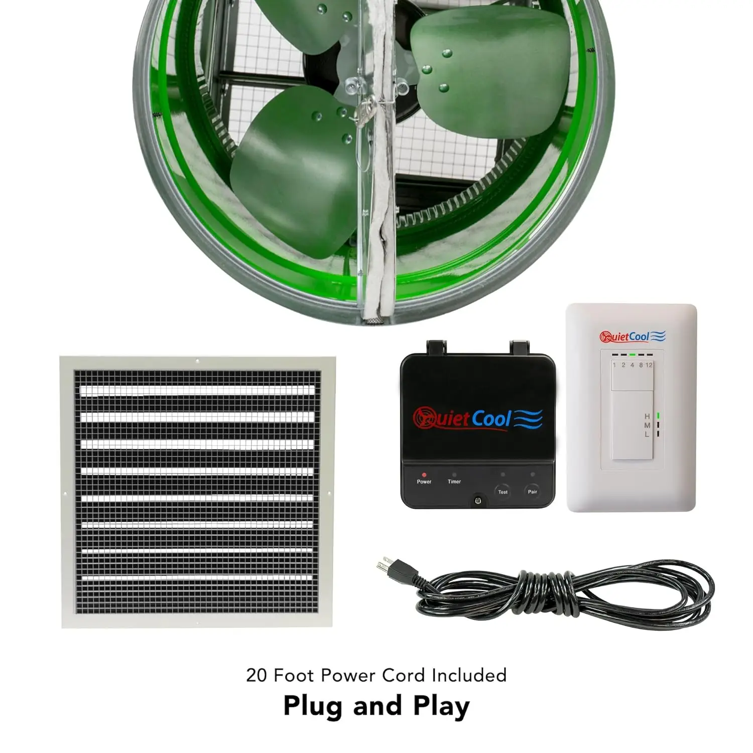 Quietcool Ga Es-1500 Garage Whole House Fan - 1452 Cfm - 47 Watts - Integrated Fire Damper - Wireless Rf Control - 20Ft Power