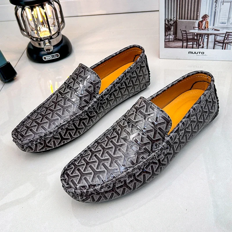 New Men Handmade Loafers Soft Moccasins High Quality Spring Autumn PU Leather Shoes Men Flat Driving Loafers for Men Size 48