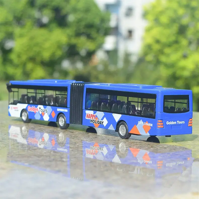 Alloy Electric Tour Traffic Bus Passenger Vehicle Car Model Diecast Metal City Extended Double Section Bus Model Simulation Gift