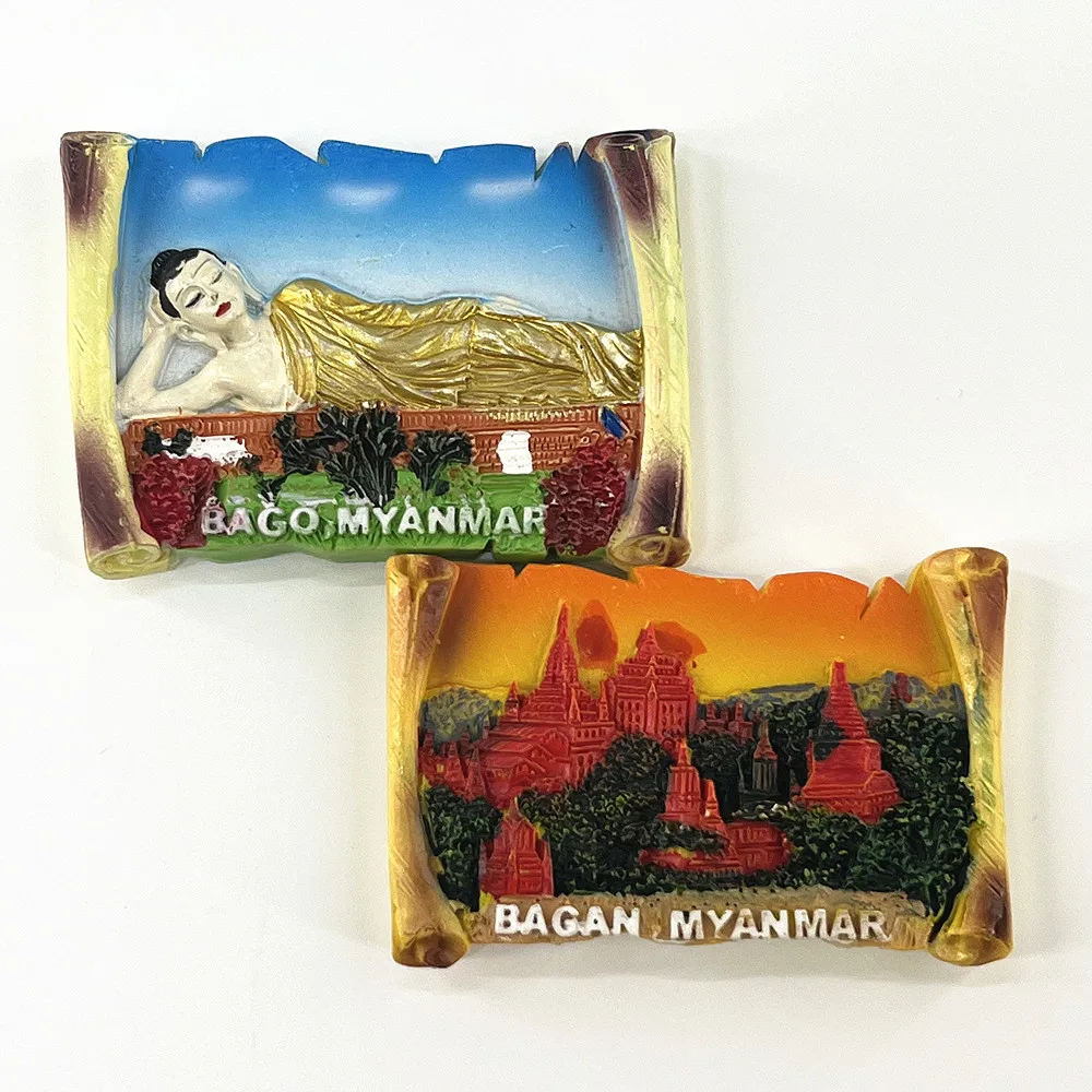 Myanmar Shwedagon Pagoda & Reclining Buddha Fridge Magnet Travel Souvenir