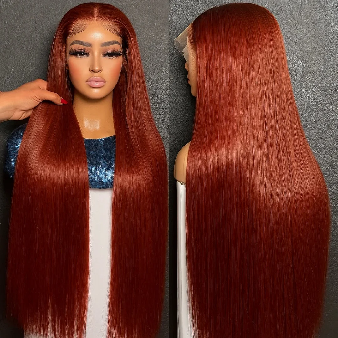 

34-дюймовый HD 13x4 Красновато-коричневый прямой парик Парик из натуральных волос на кружеве Предварительно выщипанные бразильские цветные кружевные фронтальные парики 100% человеческий парик