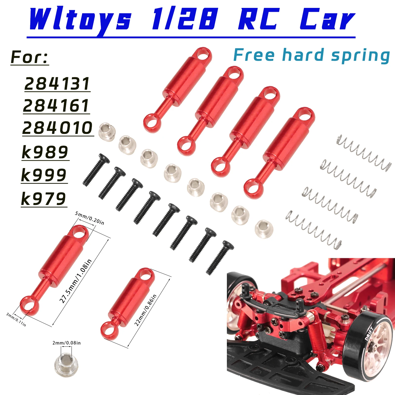 4PCS WLtoys 284131 284010 284161 K989 K969 RC 1/28 Remote Control Car Metal PO Parts With Built-in Spring Shock Absorber