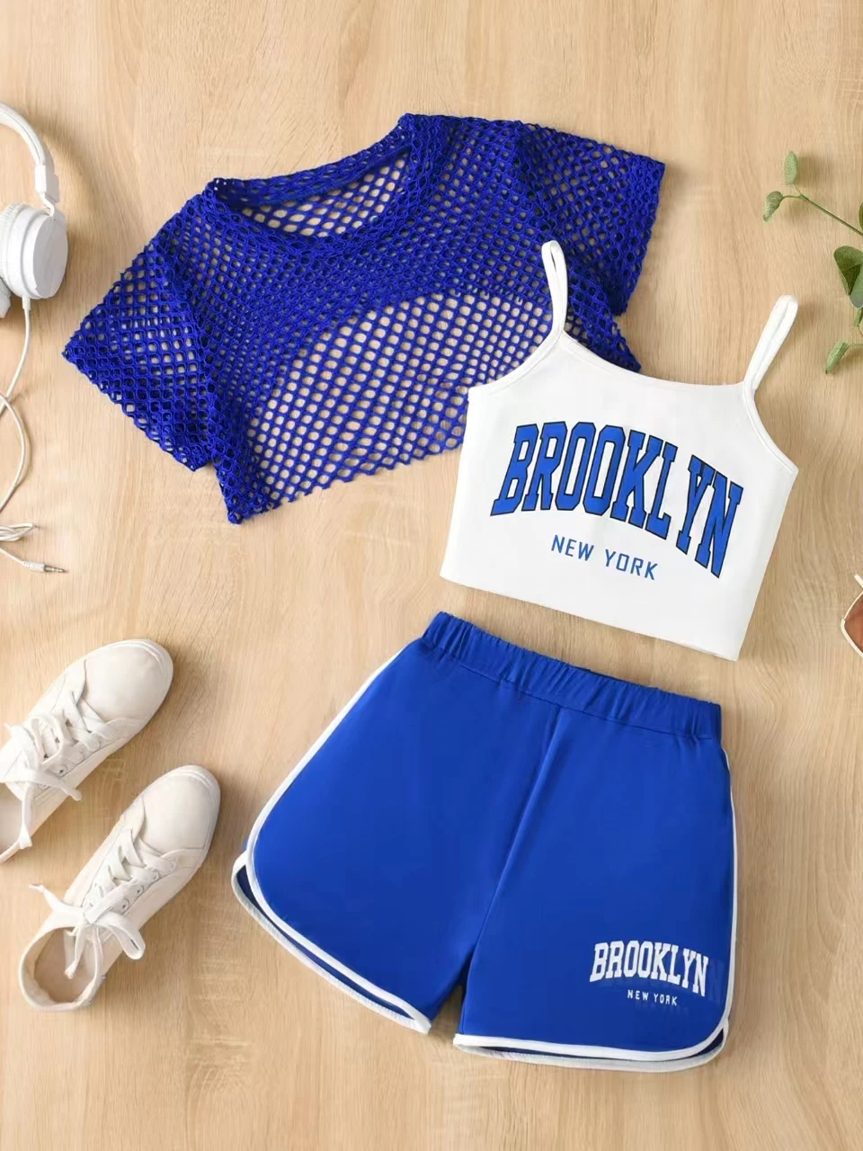 Short sleeved letters three blue sports suits summer sports clothes girls sports clothes girls clothing