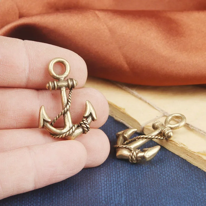 Retro Pure Copper Ship\'s Anchor Figurine Desktop Decor Ornaments Novelty Brass Gothic Pendant for Keychain DIY Accessories Gift