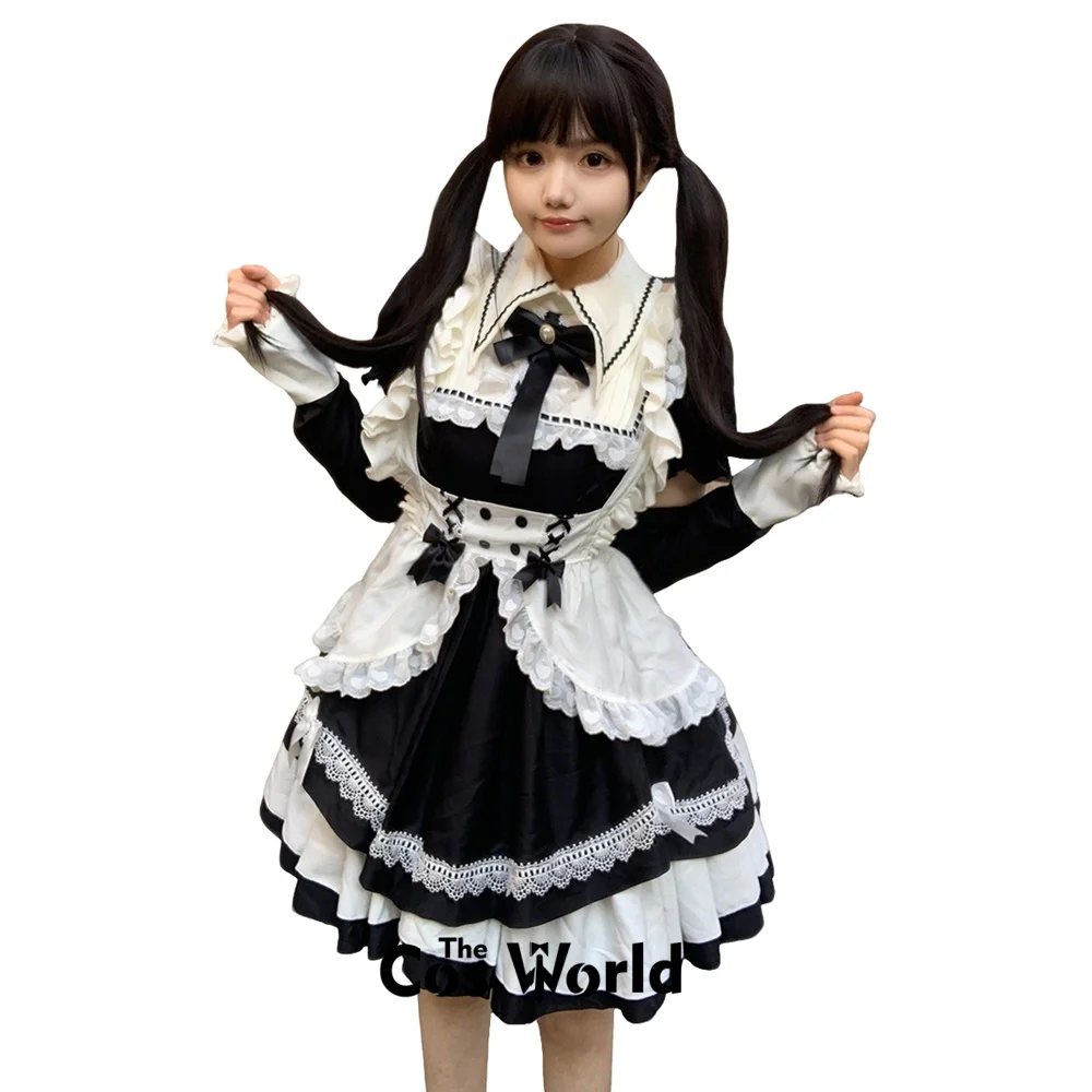 

Японское платье-фартук Лолита S-5XL с отстегивающимися рукавами, униформа горничной для ресторана, для вечеринок и косплея на Comic Con