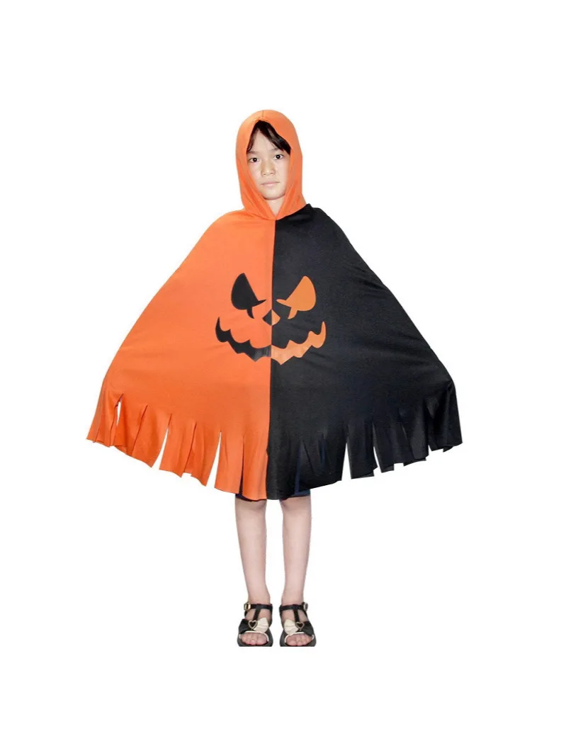 Halloween Hooded Cape Pumpkin  Print Patchwork Cosplay Costume For Carnival Party Themed Event Dress Up
