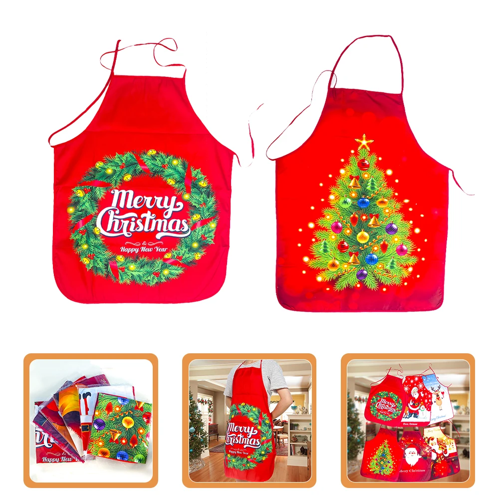 

2pcs Christmas Aprons Red Fun Cooking Kitchen Machine Washable Adjustable Straps Men Women Bright Colors Classic Design Home