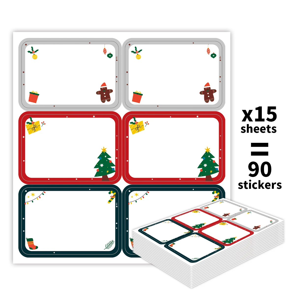 Étiquettes autocollantes de noël, étiquettes cadeaux de noël inscriptibles pour décor d'emballage, boîte de sac à biscuits d'arbre de noël, cadeaux de fête, 90 pièces/15 feuilles