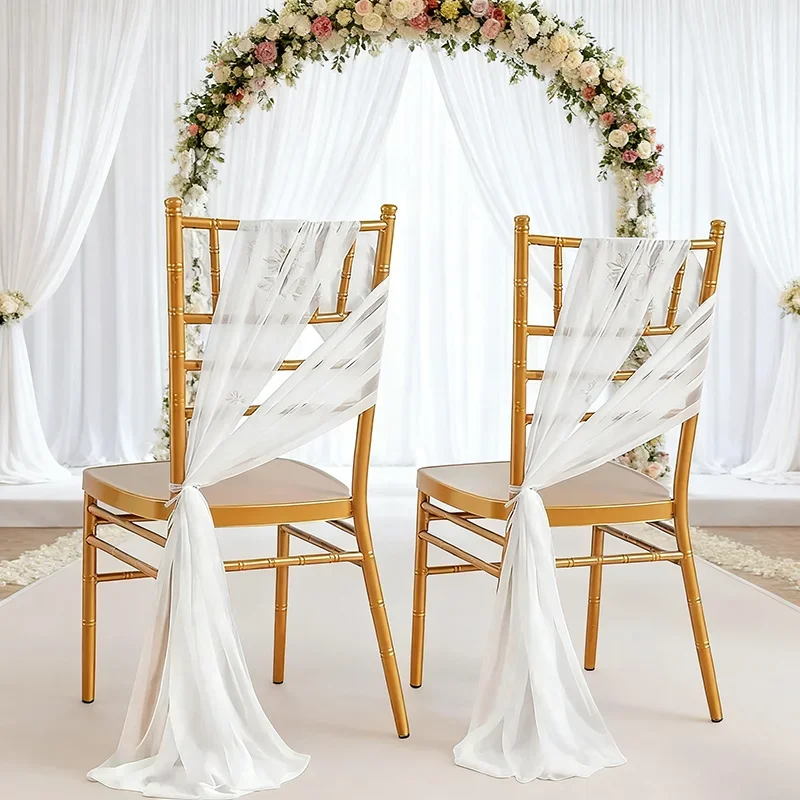 12pcs Wedding Chair Sash Chiffon Tulle Bow Decoration For Chair Covers Bridal Party Hotel Wedding Banquet Reception Decoration