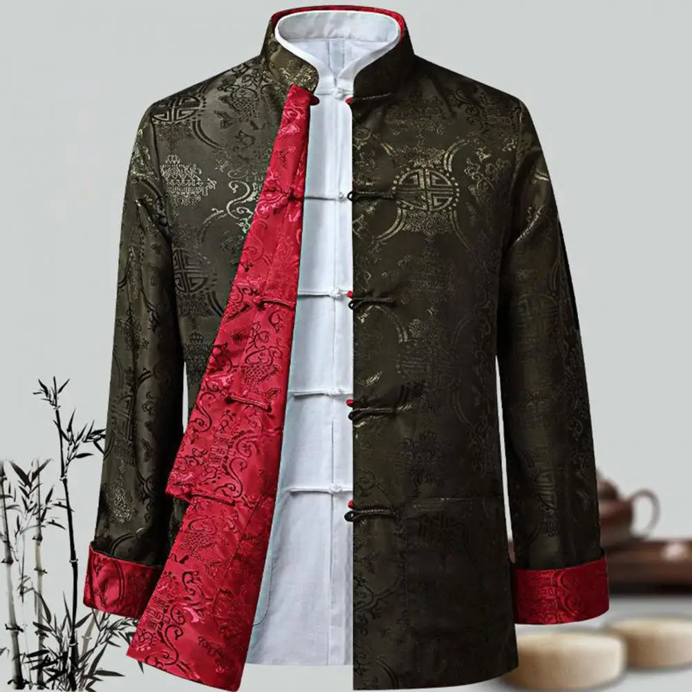 Tang Suit Coat Retro Long Sleeved Reversible Chinese Style Traditional Clothing Stand Collar Vintage Chinese Shirt Daily Wear