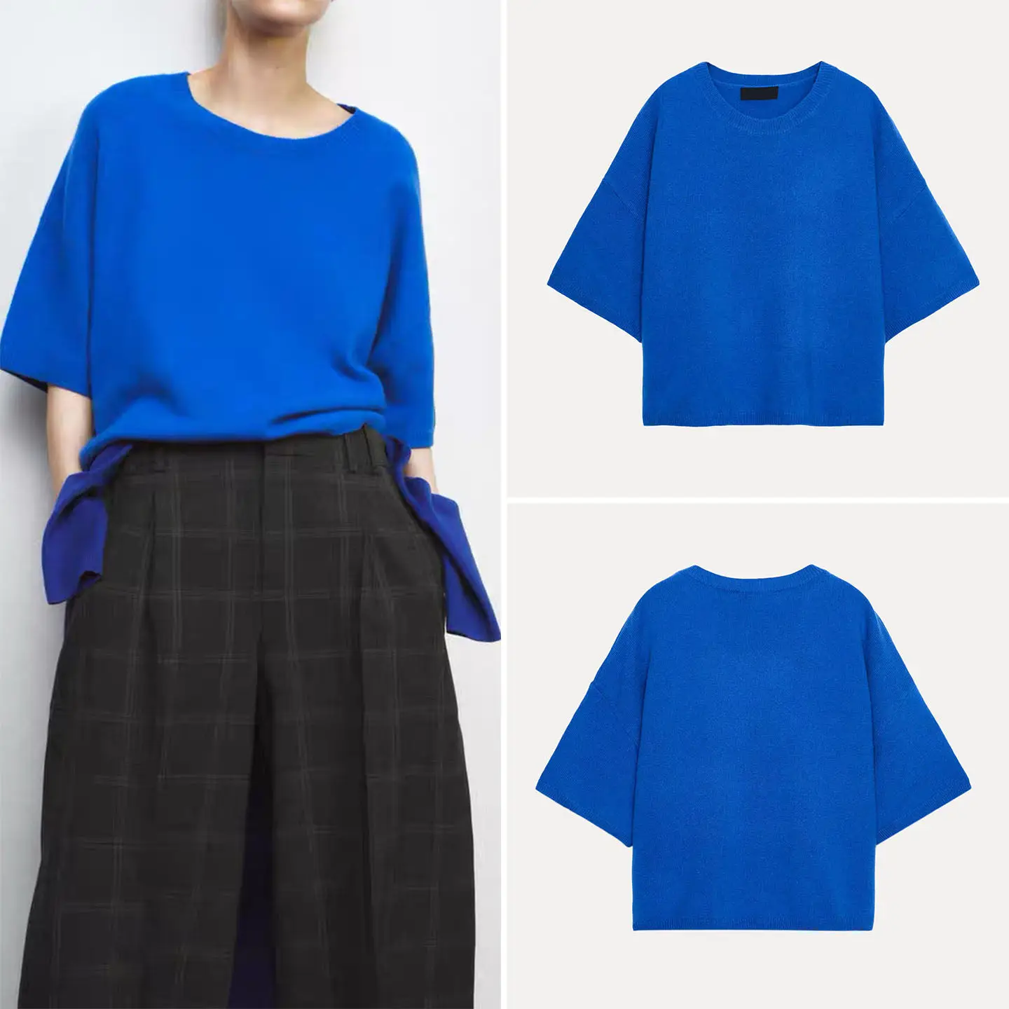 

Женский вязаный свитер свободного кроя с круглым вырезом и широкими рукавами, новинка зимы, бренд Z