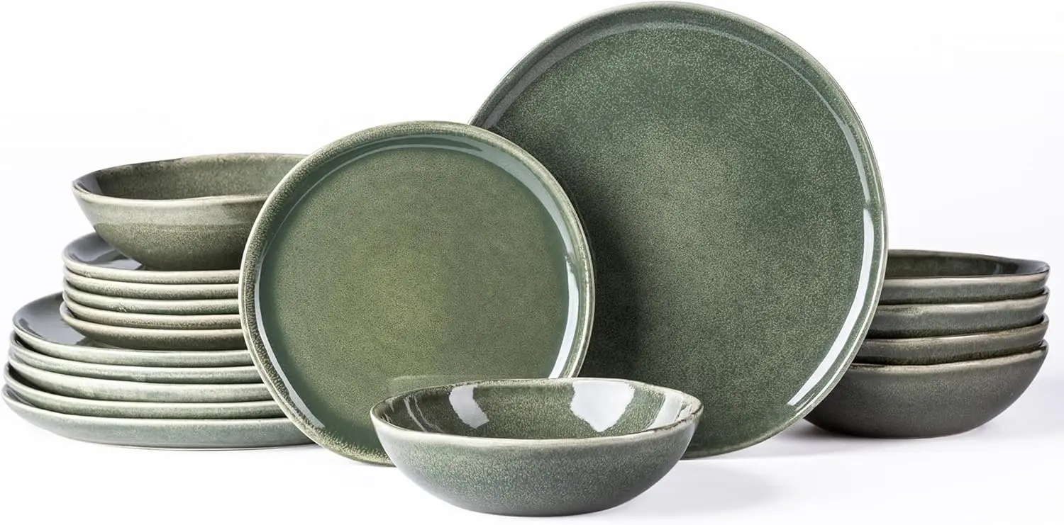 

Ceramic Dinnerware Sets,Handmade Reactive Glaze Stoneware Plates and Bowls Set,Highly Chip and Crack Resistant | Dishwas