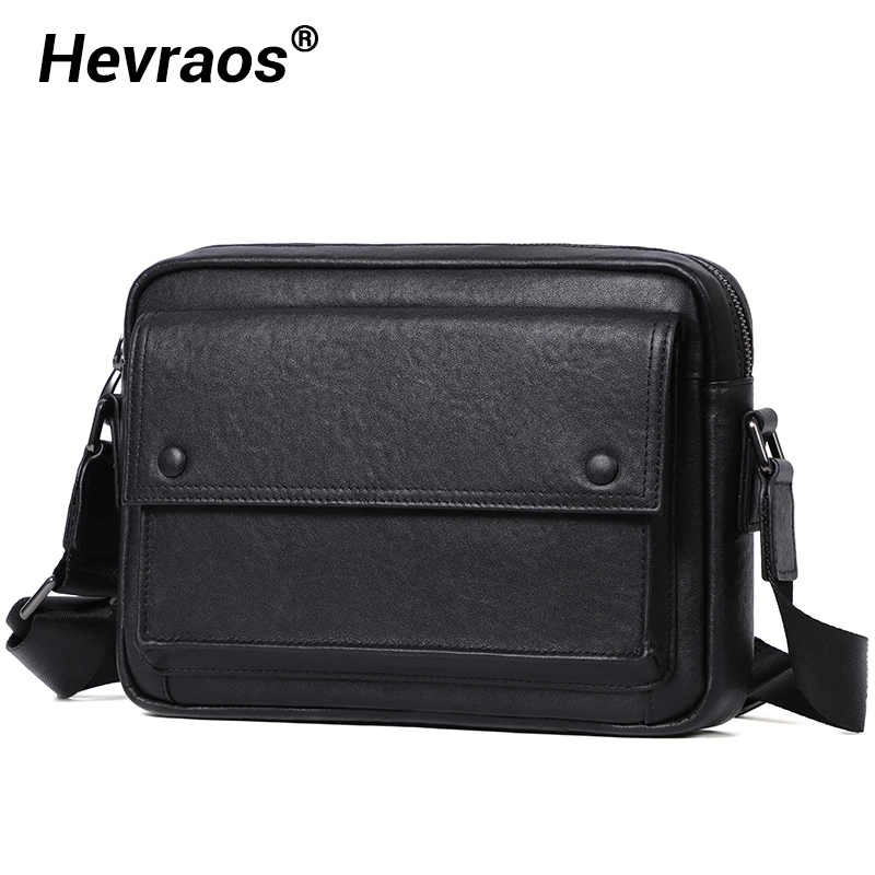 Casual Men\'s Shoulder Bag Genuine Leather Fashion Trend Messnger Bag Small Crossbody Bags Square  Flap Handbag Purse