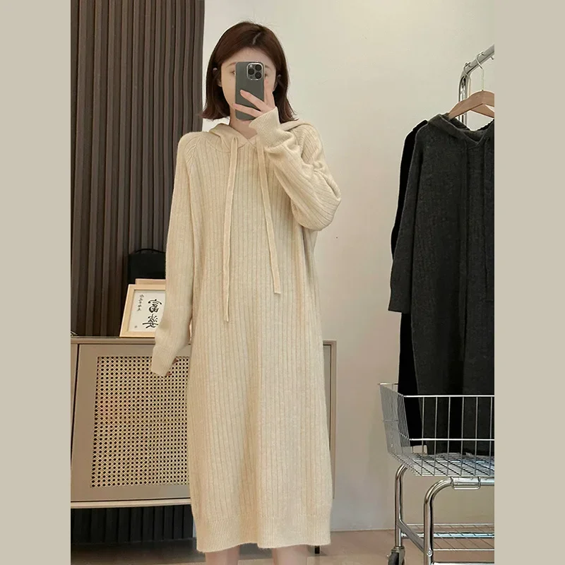 

Hoodie Mid-Length Autumn Winter Base Knitting 2024 New Lazy Loose Slim Fit Sweater Dress