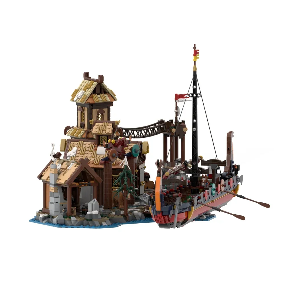 MOC Seaserpent Pirate Ship Viking Ship Sailboat Model Viking Village Harbour Extension Building Block Set Kids Puzzle Toys Gift