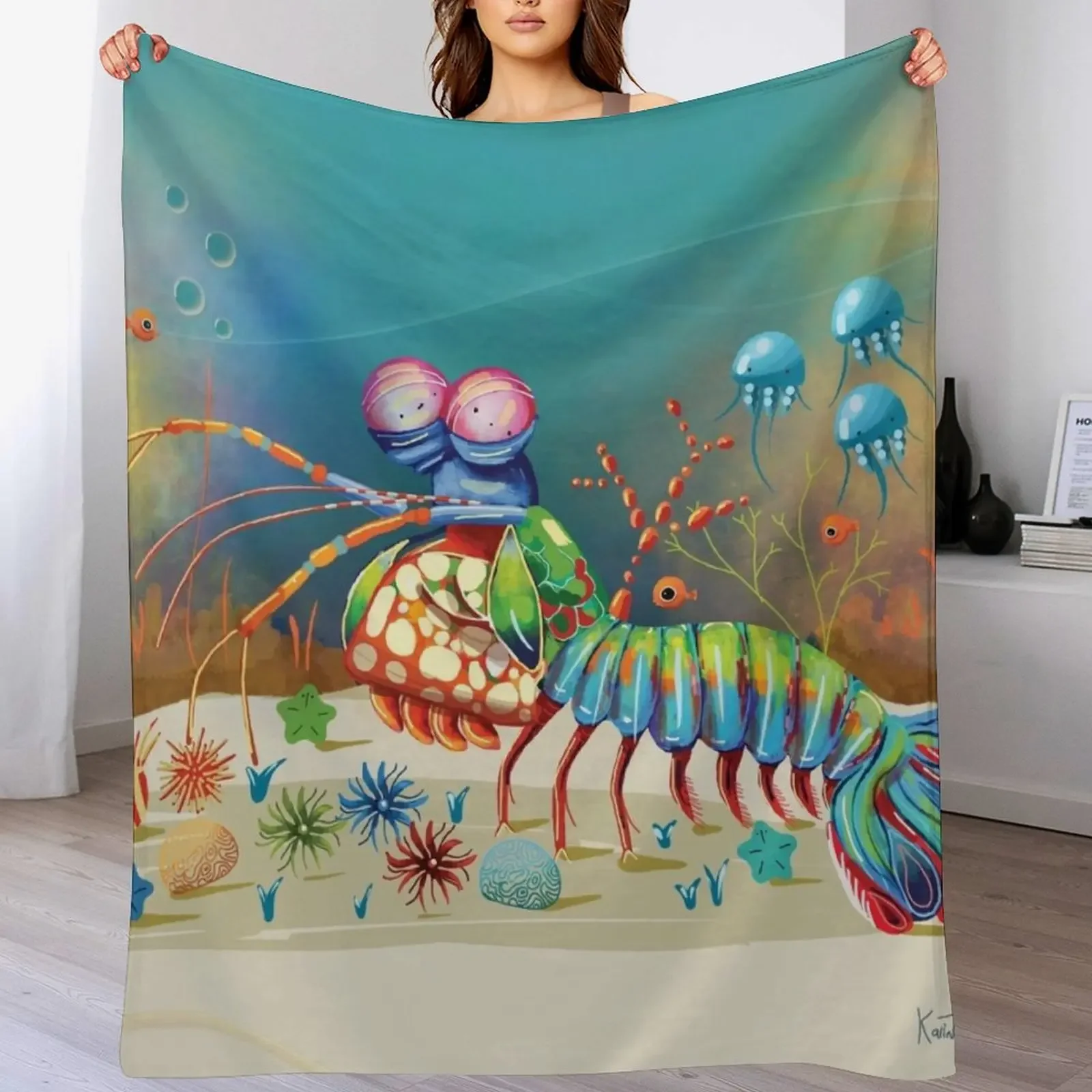 Peacock Mantis Shrimp Throw Blanket Soft Warm Blanket Gift for Men Women Adults