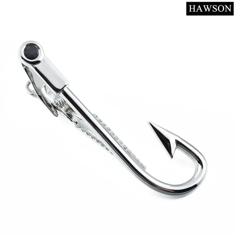 

Hawson Men's Silver Fish Hook Tie Clip 2.2inch Crystal Design with Gift Box