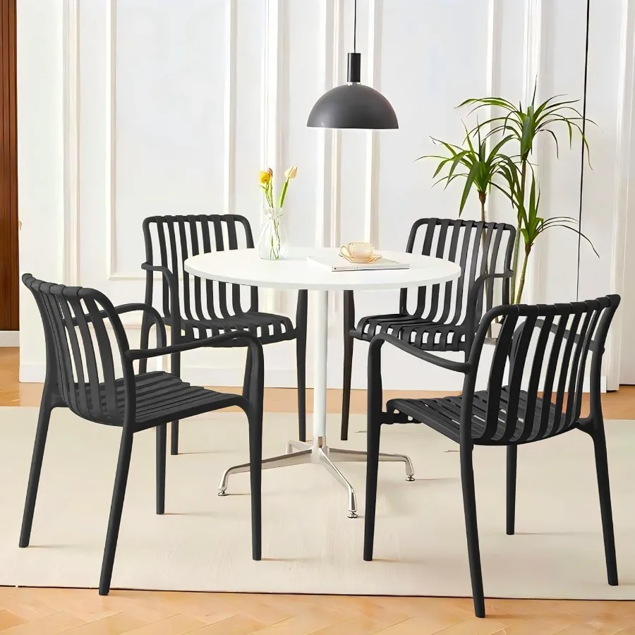 

Patio Dining Chairs Set of 4Outdoor Stackable Chairs with Curved Back for Indoor Waterproof Restaurant Cafes Not Included Table