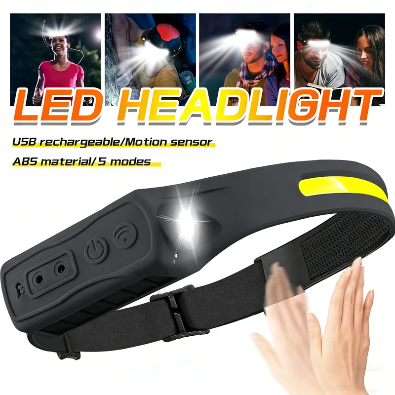 New XPE+COB LED Sensor Headlamp USB Rechargeable Headlight Led Head Torch Work Light Head Flashlight for Fishing Lantern Camping