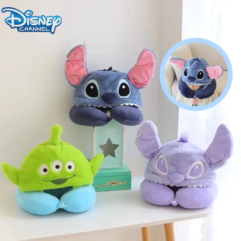 Disney Stitch Plush U-shaped Pillow Connect Hat Cartoon Pillow Neck Neck Pillow Travel Sleep Pillow Party Gift