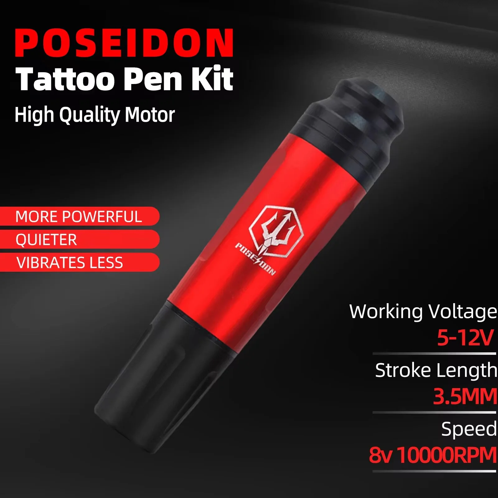 Tattoo Kit POSEIDON Professional Tattoo Pen Kit For Permanent Makeup Tattoo Machine Kit Red Tattoo Power Supply Tattoo Gun Kit