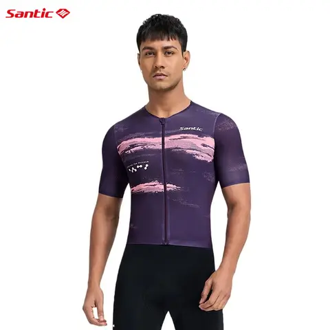 Santic Men's Cyling Jerseys Printed Breathable Quick Drying Bicycle Top Sun Protection Cycling Clothes Short Sleeves TM25C02252C