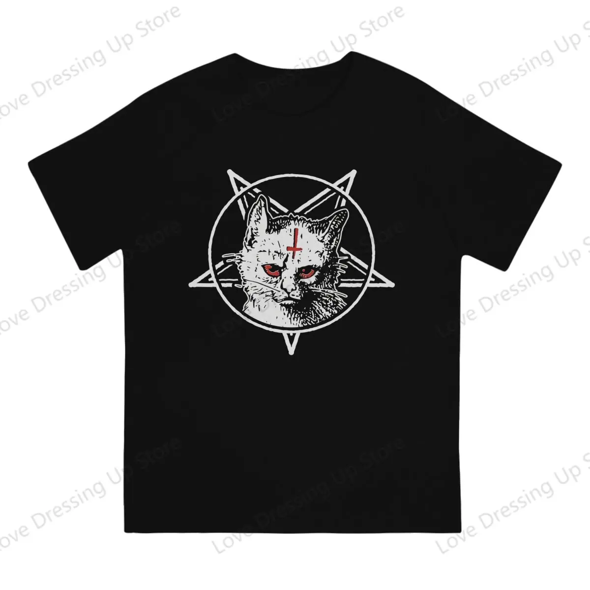 Satanic Black Metal Cat Dark Goth Cat With Pentagram Occult T Shirt Harajuku Graphic Men's Tshirt Cotton Men Tops