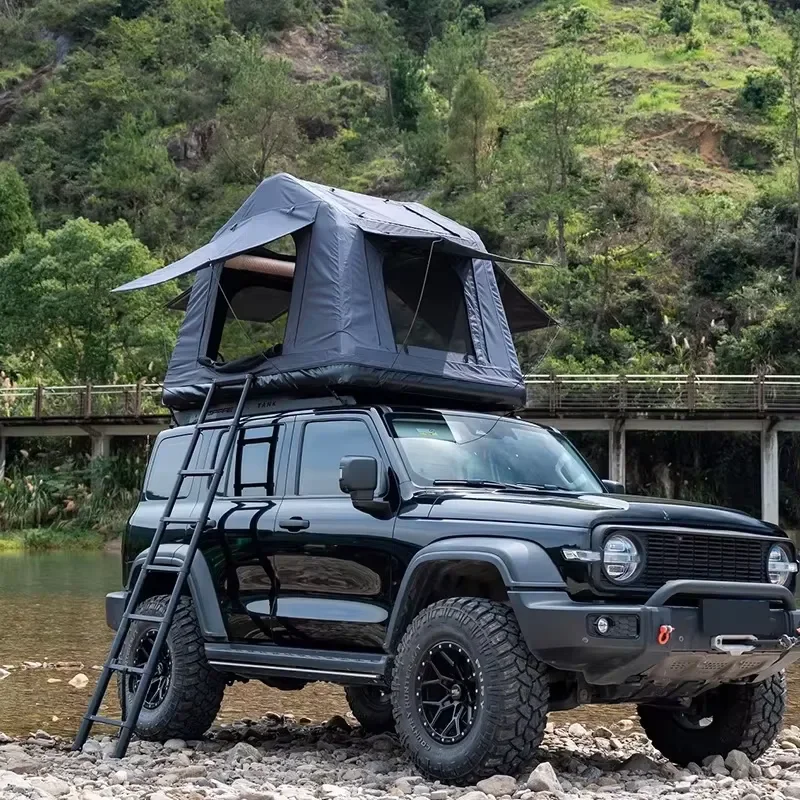Durable Four Season Roof Top Tent Black Shell One Bedroom Waterproof Oxford Fabric PE Pipe Portable Quick Automatic Open