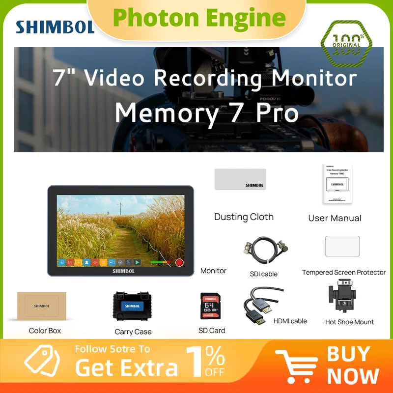 

Монитор для видеосъемки SHIMBOL M7 Memory 7 Pro с 7-дюймовым Full HD LCD экраном, сенсорным управлением, яркостью 2200 нит, поддержкой HDMI/SDI и 3D-LUT, монитор для работы с камерой.