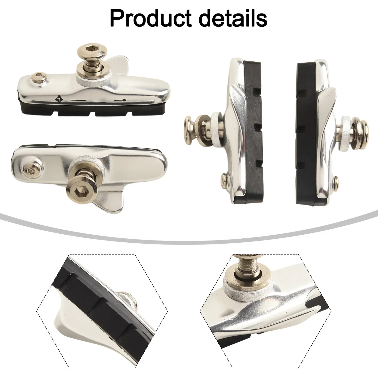 

4pcs Road Bike Brake Block Pads Shoes Racing Caliper High Polished Alloy Holder Practical Bicycle Replacement Accessories