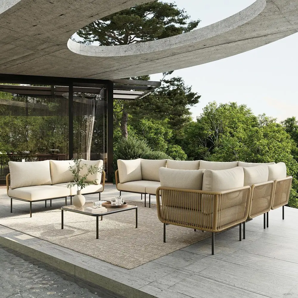 

Piece Modern Outdoor Rope Wicker Sectional Patio LShaped Conversation Sofa Set Deep Seating with Thick Cushions
