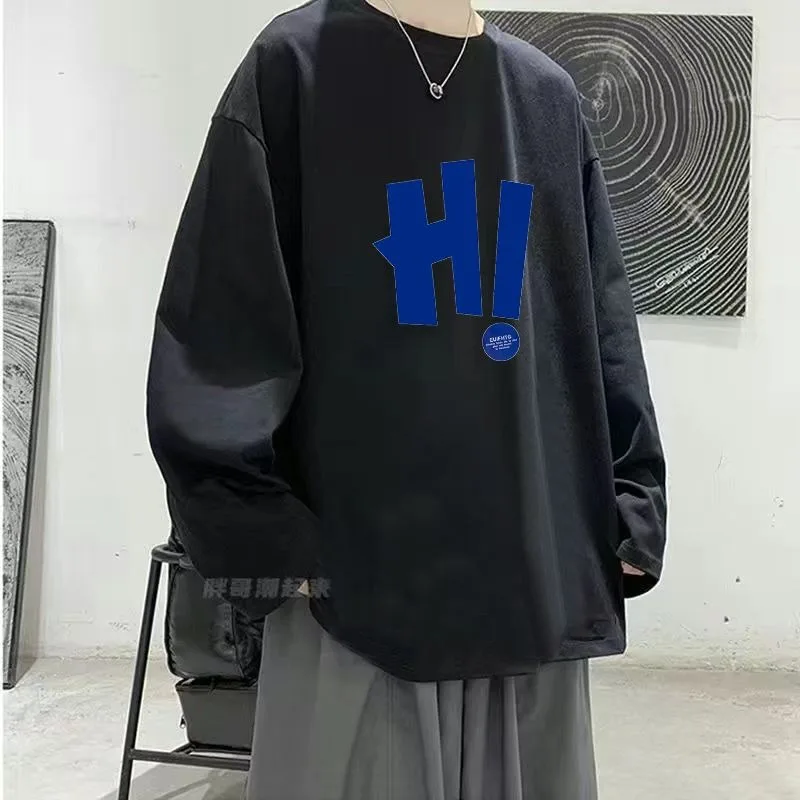 Klassiek en veelzijdig zwaar T-shirt met lange mouwen voor heren in het voorjaar van 2025, nieuwe ins losse en comfortabele eenvoudige casual top