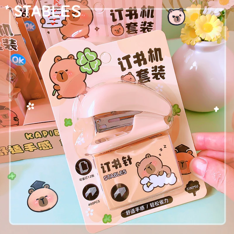 kawaii Stationery staplers School supplies book binding supplies office accessories cute  capybara mini Stapler office gadgets