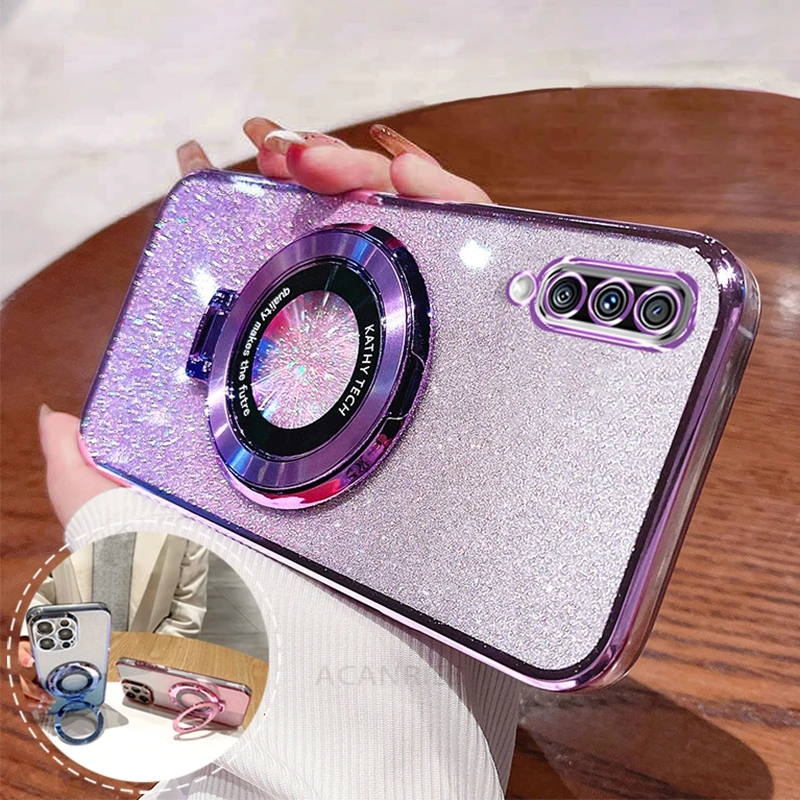 A 50 70 30 Glitter Plating Holder Silicone Case For Samsung Galaxy A50 A70 A30s A21s A20 A30 A20s A22 4g A31 A7 2018 Stand Cover