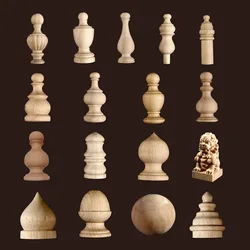 Wood Carving Ark Leg Circular Wooden Foot Furniture Cylindrical Ball Applique  Kawaii Room Decor Wooden Lion Stair Decoration
