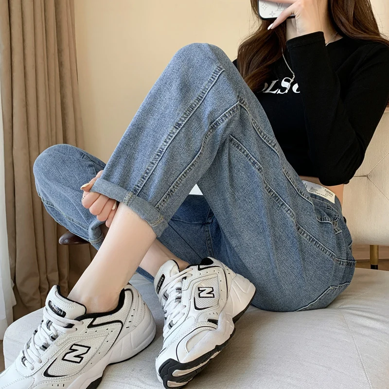

High Waist Dad Jeans Women's plus Size Pear ape Slimming Loose Small Size Harem Jeans Trendy Cotton Stretch Denim