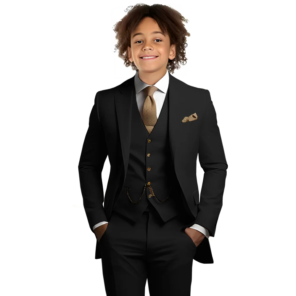 

Classic Black Suit for Boys Wedding Tuxedo Formal Jacket Pants Vest 3-Piece Set Kids Slim Fit Blazer 2-16 Years Old Clothes