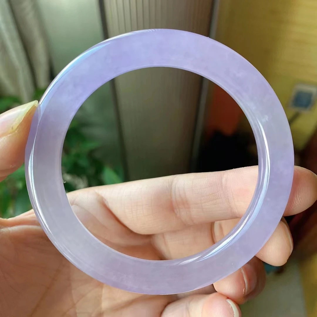 Newest Ice Seed Light violet Perfect Round Bar Jadeite Bracelet Jade Bangle Elegant Noble Floating Flower Handring Fine Jewelry