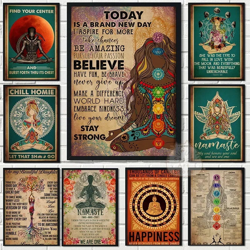 Yoga Chakra Awakening Vintage Poster Yoga Hand Movement Canvas Print Modern Wall Art Room Home Picture Decoration Painting Gifts