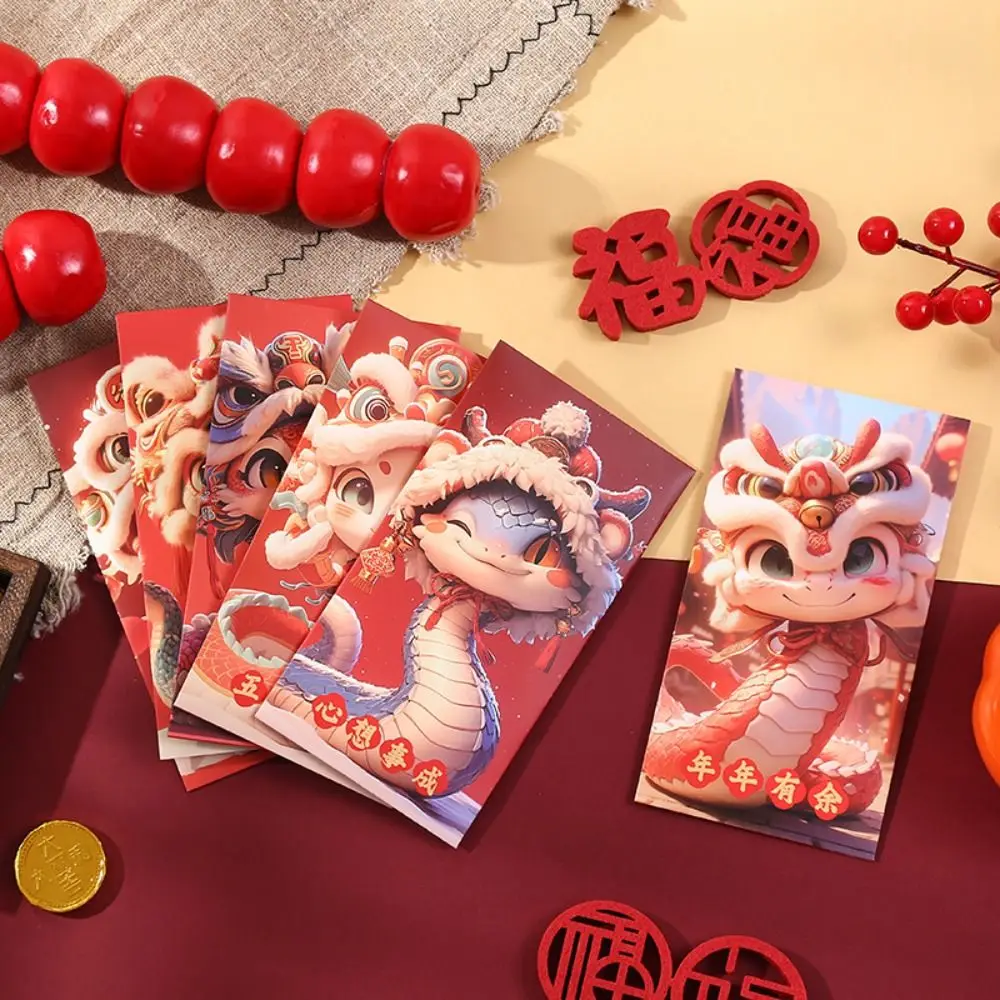 6pcs Traditional 2025 Snake Year Red Envelopes Hongbao Blessing Red Lucky Money Bag Thickened Good Lucky Red Packets Bonus