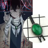 Anime Bungo Stray Dogs Jewelry Dazai Osamu Cosplay Green Gemstone Oval  Pendant Necklace Unisex Costume Accessories For Fans