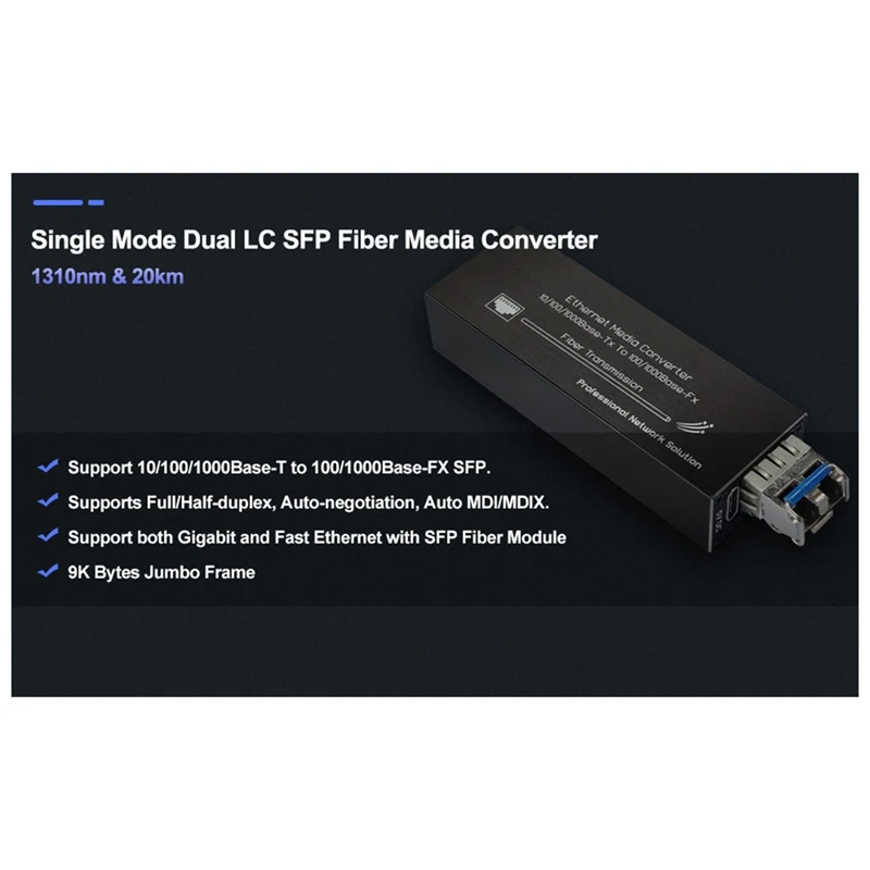 A69F-Mini Gigabit Fiber Media Converter 1000Mbps Ethernet With 1310Nm Single Mode 20Km SFP Module And Type-C Input
