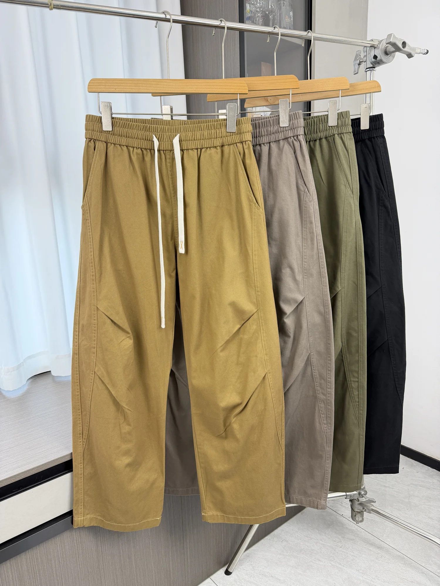 

American Folded Sense Splicing! Spring Men's Trendy Casual Work Loose Match Wide Leg Casual Pants Loose Fit Cargo Trousers